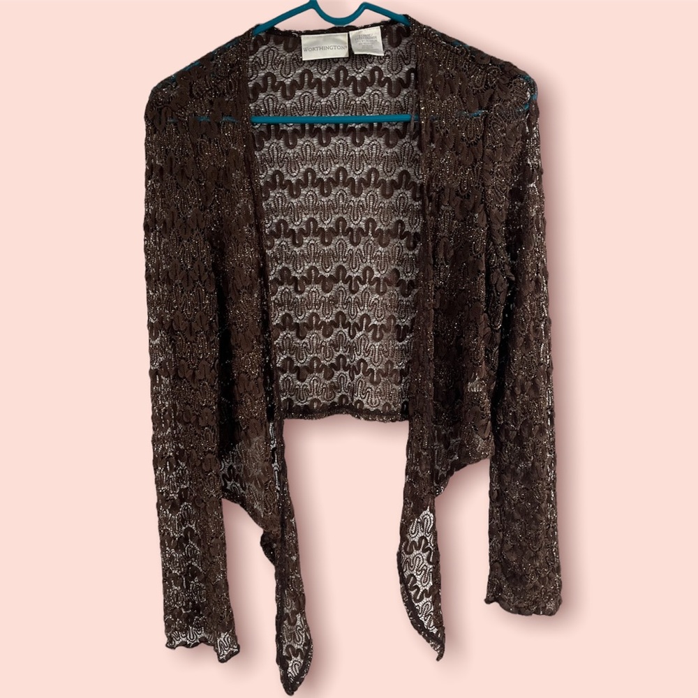 Worthington Women's Size XL Brown Open Front Lightweight See Through Cardigan.